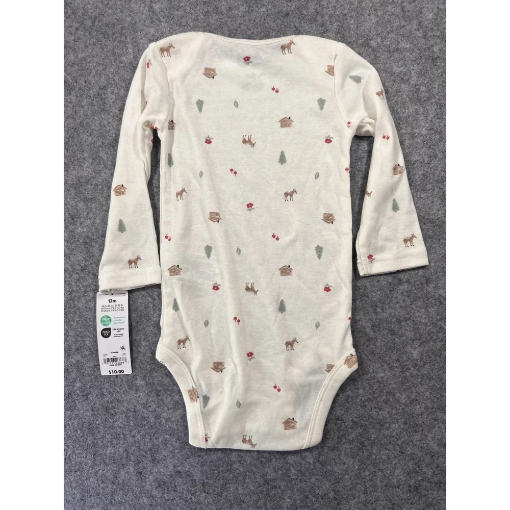 Carter's Child of Mine Long Sleeve Bodysuit 12m White Woodland‎ Print Cotton